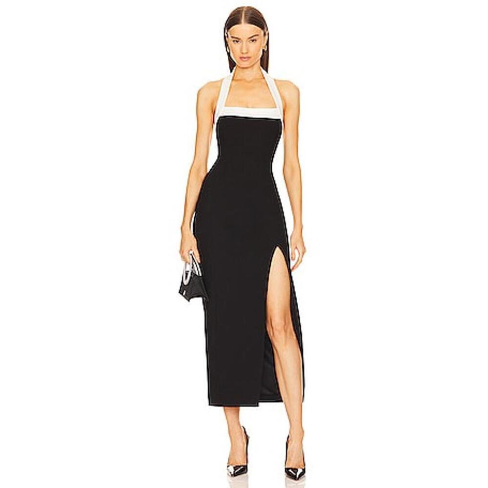 NICHOLAS Jane Midi Dress in Solid Black & Milk